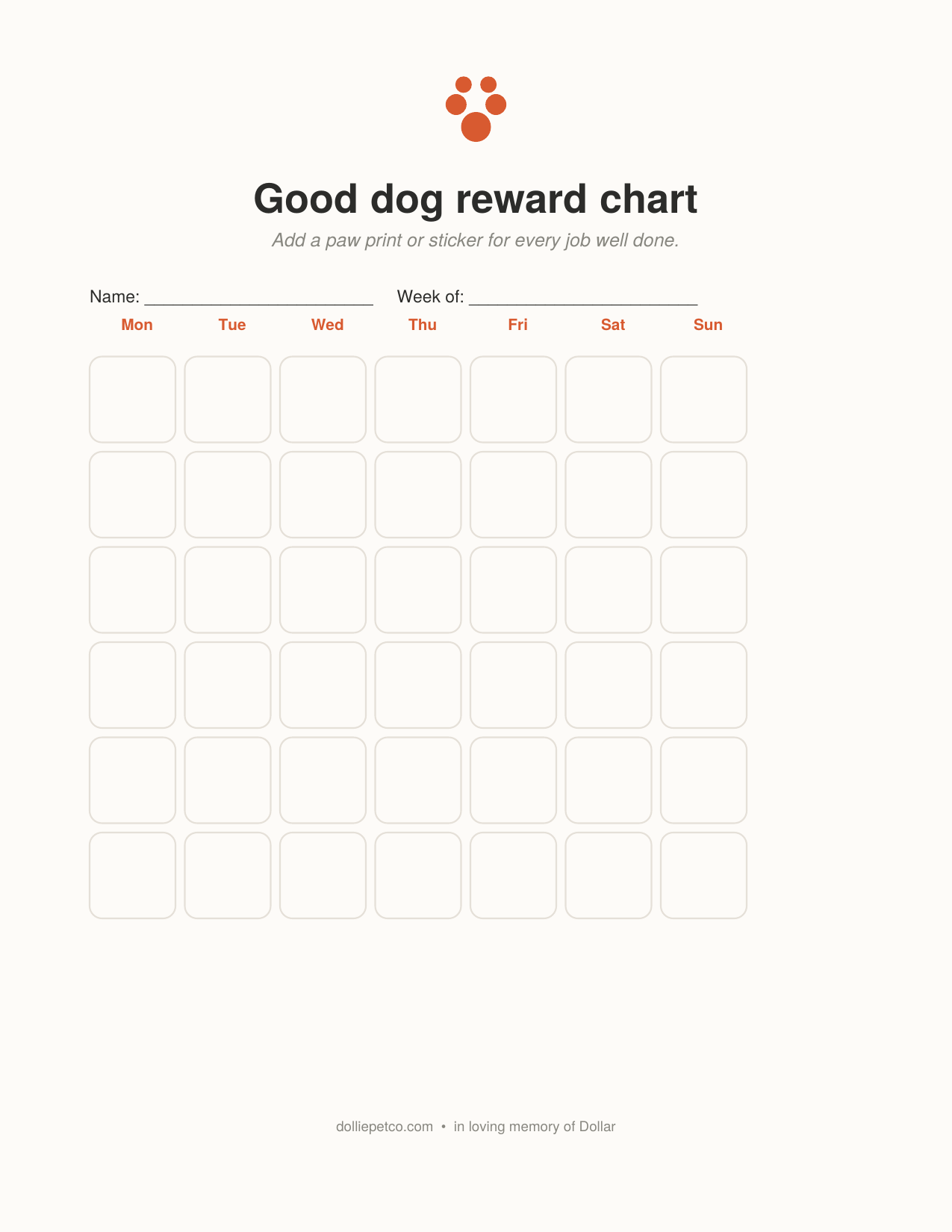 Good Dog Reward Chart